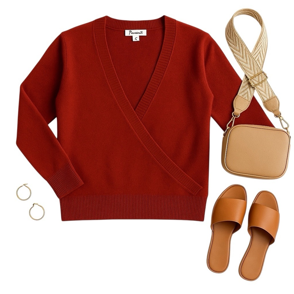 Madewell Merino Wrap-Front V-Neck Sweater Rust Maroon Red Size Medium EUC Cozy